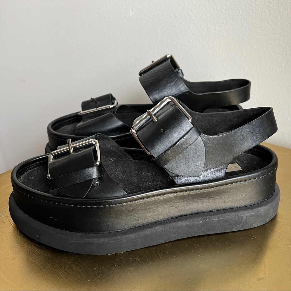 Stella McCartney Black Faux Leather Vegan Platform Buckle Sandals - Picture 3 of 15